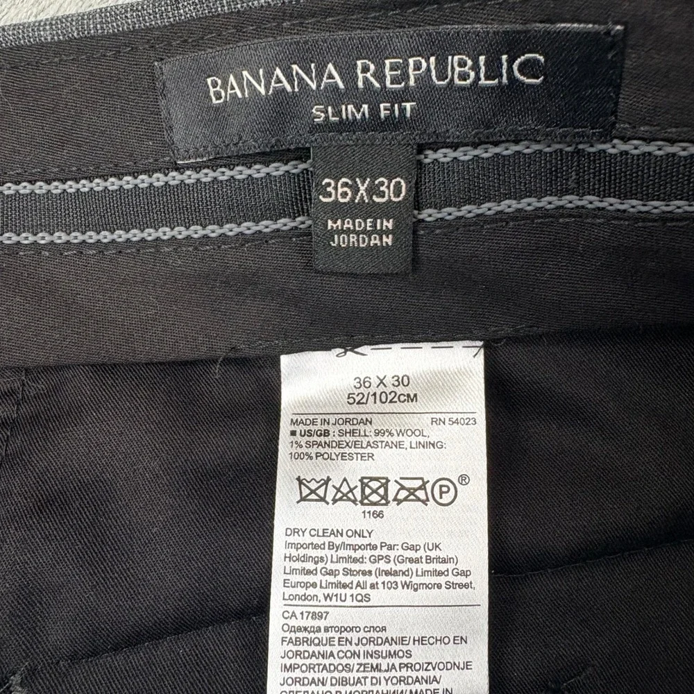 Banana Republic Mens 36x30 Charcoal Grey Slim Fit Marzotto Italian Wool Pants